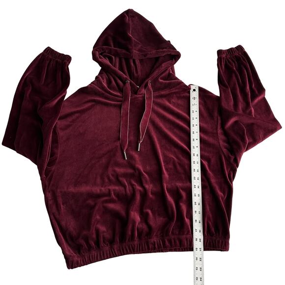 Daily Practice by Anthropologie Burgundy Velour Drawstring Hoodie Sweatshirt L - Picture 5 of 8